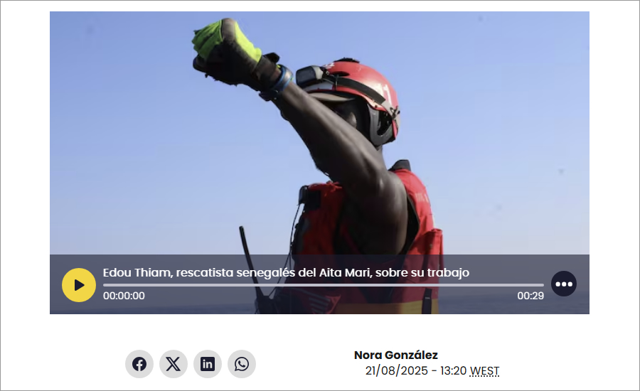 La Cadena SER cuenta la historia de un rescatista senegalés a bordo del Aita Mari en el Mediterráneo.