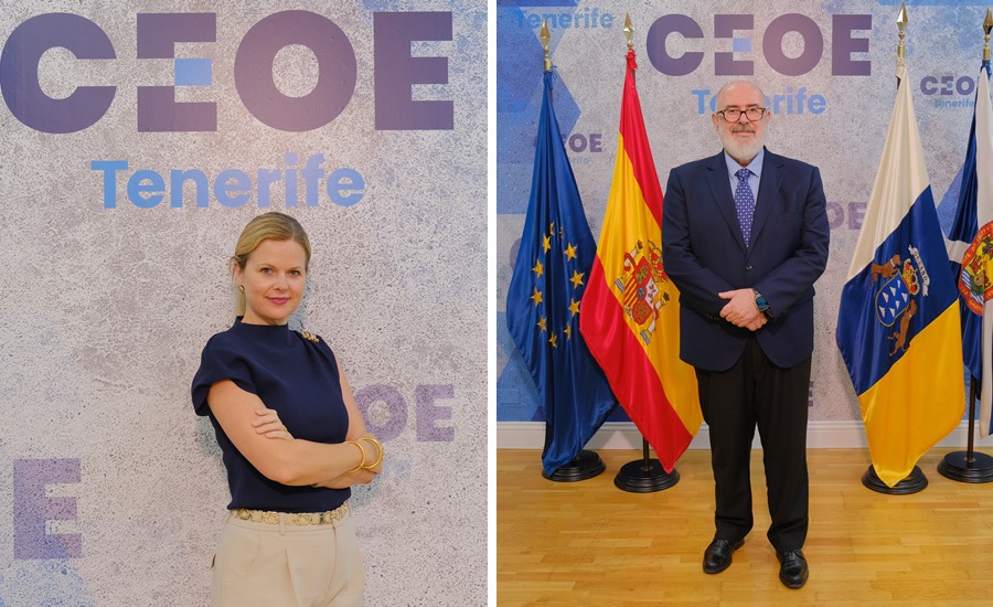 Elena Vela y Pedro Alfonso, secretaria general y presidente de CEOE Tenerife.