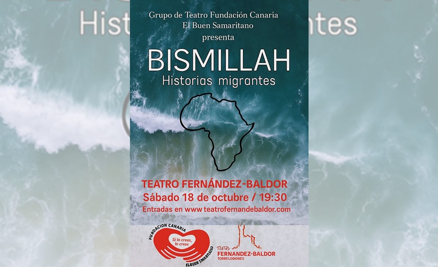 Cartel anunciador de la representación de "Bismillah: Historias Migrantes" en Torrelodones (Madrid).