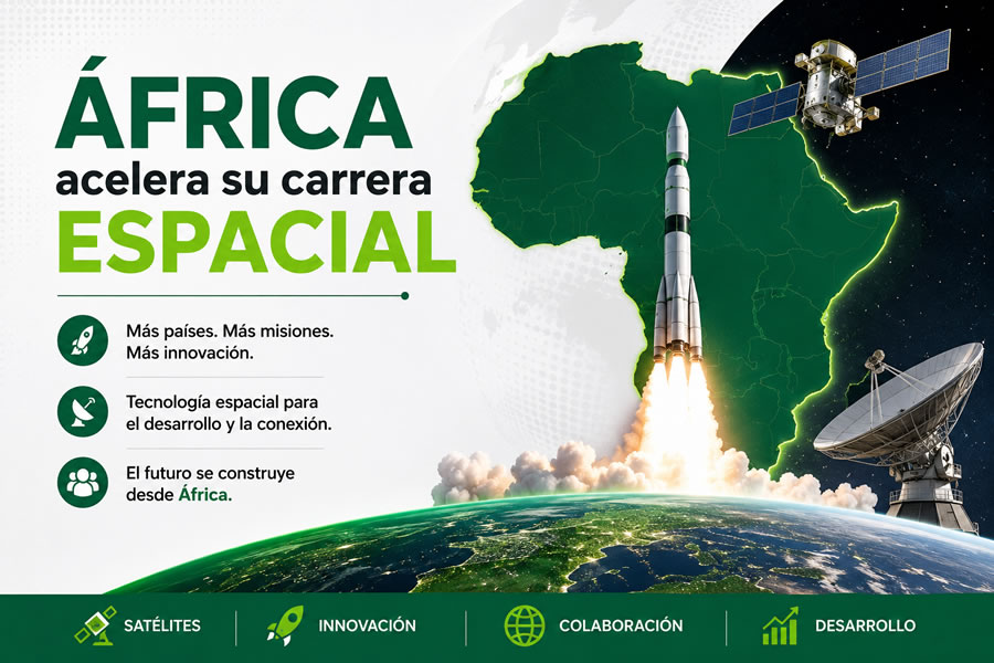 El gran salto del continente al espacio | Welcome Africa En la carrera espacial, los países africanos quieren reducir su dependencia de potencias extranjeras y occidentales. (Imagen generada con AI)